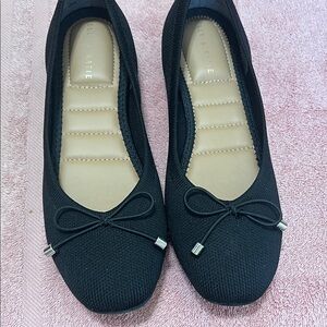 Kelly & Katie Black Fabric Ballet Flats with Bow Detail